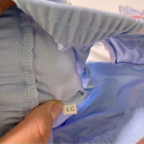 Glamour solo dance costume 2 piece blue pink embellished EUC LC child - Picture 9 of 14